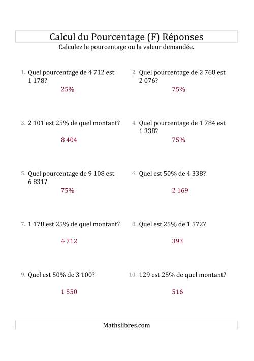 Problèmes de Pourcentage Mixtes avec des Montants de Nombres Entiers et des Pourcentages Multiples de 25 (F) page 2