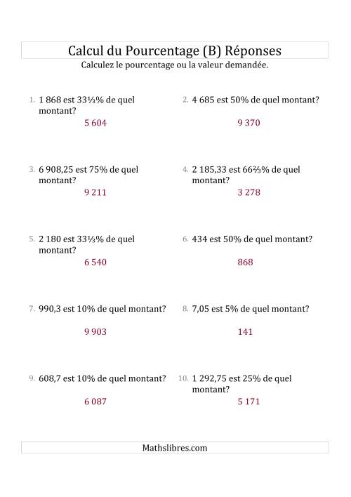 Calcul du Montant Original des Nombres Décimaux et la Sélection de Pourcentages (B) page 2
