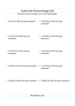 Calcul du Montant Original des Nombres Décimaux et des Pourcentages Variant de 1 à 99