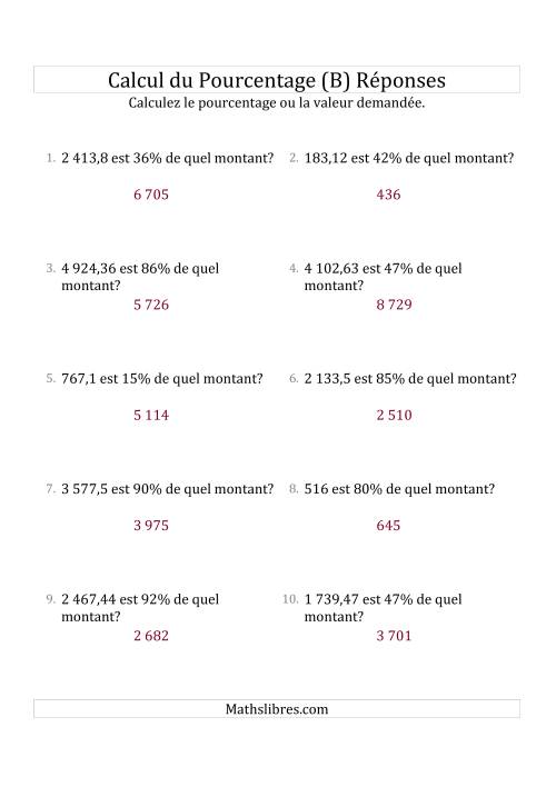 Calcul du Montant Original des Nombres Décimaux et des Pourcentages Variant de 1 à 99 (B) page 2