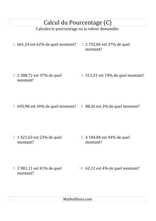 Calcul du Montant Original des Nombres Décimaux et des Pourcentages Variant de 1 à 99 (C)