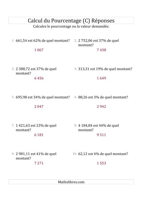 Calcul du Montant Original des Nombres Décimaux et des Pourcentages Variant de 1 à 99 (C) page 2
