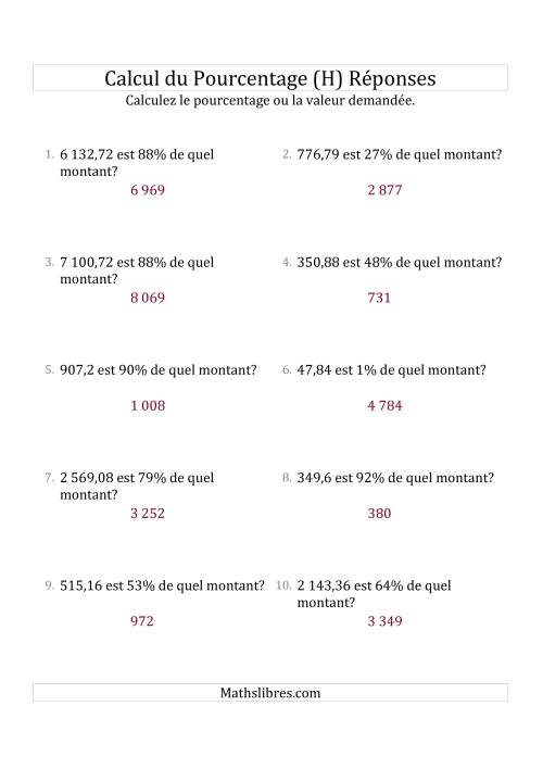 Calcul du Montant Original des Nombres Décimaux et des Pourcentages Variant de 1 à 99 (H) page 2