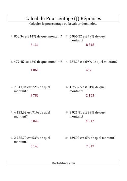 Calcul du Montant Original des Nombres Décimaux et des Pourcentages Variant de 1 à 99 (J) page 2