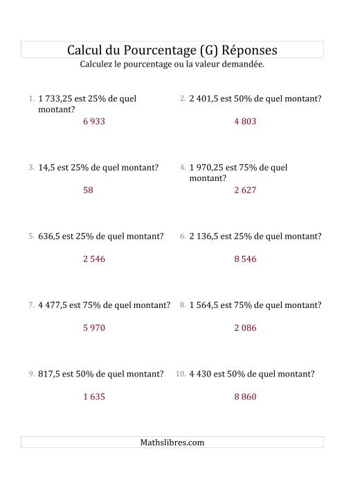 Calcul du Montant Original des Nombres Décimaux et des Pourcentages Multiples de 25 (G) page 2