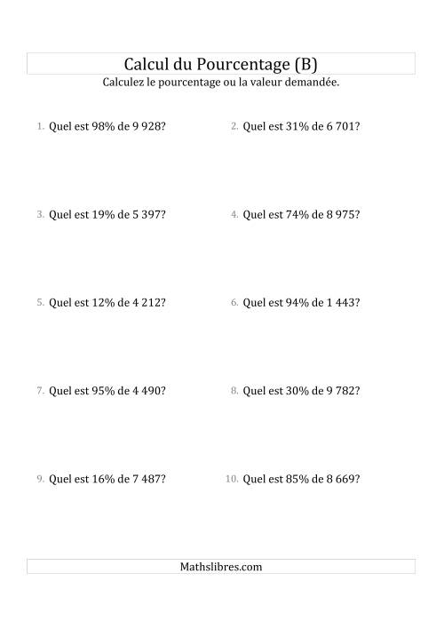 Calcul de la Valeur en Pourcentage des Nombres Décimaux et des Pourcentages Variant de 1 à 99 (B)