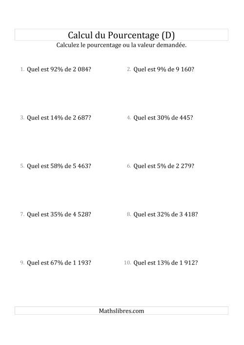 Calcul de la Valeur en Pourcentage des Nombres Décimaux et des Pourcentages Variant de 1 à 99 (D)