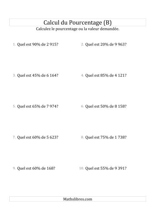 Calcul de la Valeur en Pourcentage des Nombres Décimaux et des Pourcentages Multiples de 5 (B)