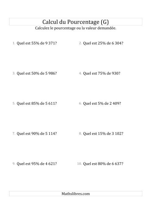 Calcul de la Valeur en Pourcentage des Nombres Décimaux et des Pourcentages Multiples de 5 (G)
