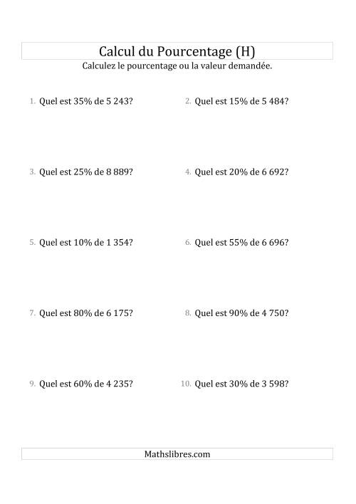 Calcul de la Valeur en Pourcentage des Nombres Décimaux et des Pourcentages Multiples de 5 (H)