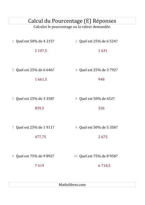 Calcul de la Valeur en Pourcentage des Nombres Décimaux et des Pourcentages Multiples de 25 (E) page 2