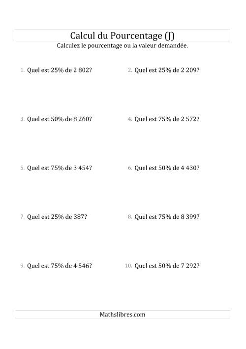 Calcul de la Valeur en Pourcentage des Nombres Décimaux et des Pourcentages Multiples de 25 (J)