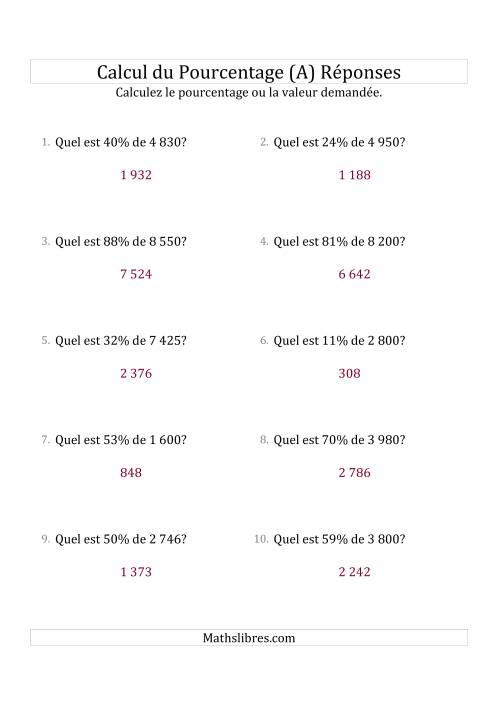 Calcul de la Valeur en Pourcentage des Nombres Entiers et des Pourcentages Variant de 1 à 99 (A) page 2