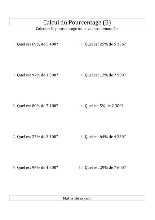 Calcul de la Valeur en Pourcentage des Nombres Entiers et des Pourcentages Variant de 1 à 99 (B)