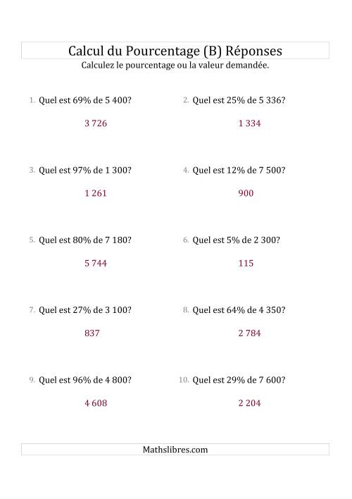 Calcul de la Valeur en Pourcentage des Nombres Entiers et des Pourcentages Variant de 1 à 99 (B) page 2