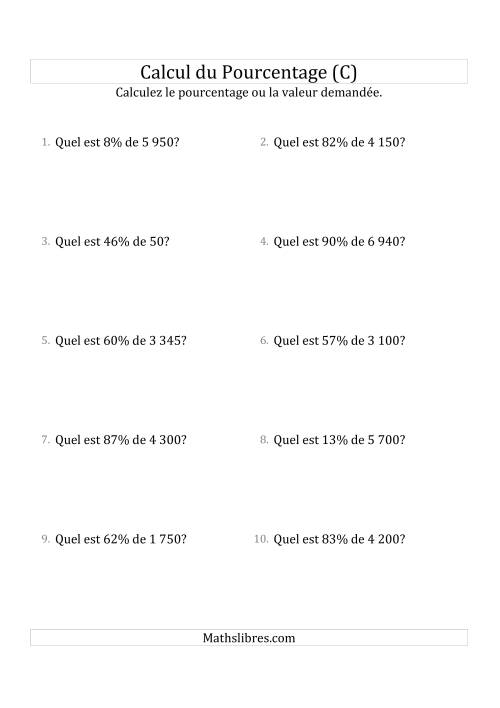 Calcul de la Valeur en Pourcentage des Nombres Entiers et des Pourcentages Variant de 1 à 99 (C)