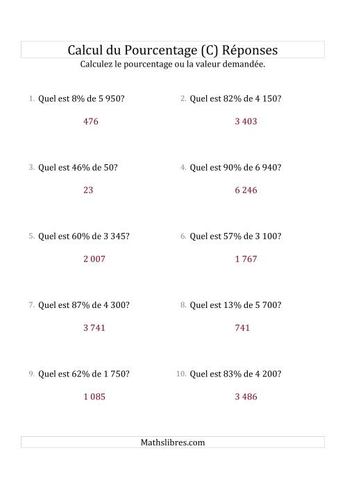 Calcul de la Valeur en Pourcentage des Nombres Entiers et des Pourcentages Variant de 1 à 99 (C) page 2