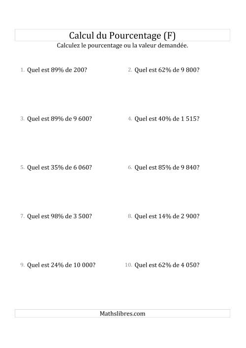 Calcul de la Valeur en Pourcentage des Nombres Entiers et des Pourcentages Variant de 1 à 99 (F)