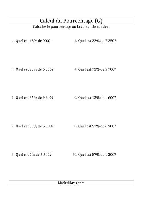Calcul de la Valeur en Pourcentage des Nombres Entiers et des Pourcentages Variant de 1 à 99 (G)