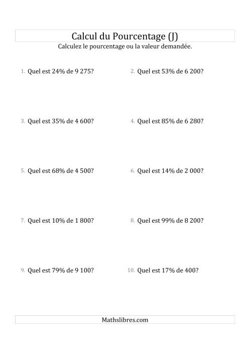 Calcul de la Valeur en Pourcentage des Nombres Entiers et des Pourcentages Variant de 1 à 99 (J)