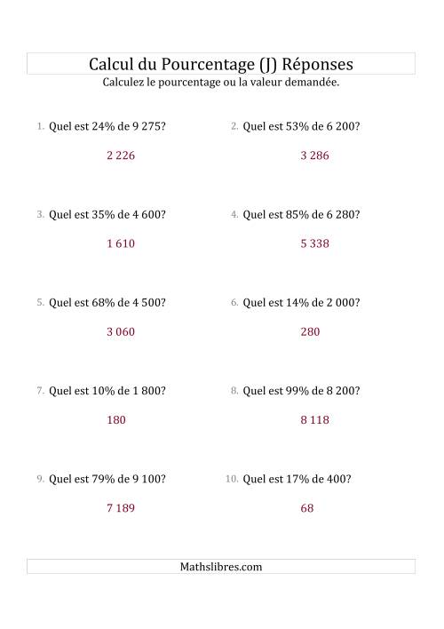 Calcul de la Valeur en Pourcentage des Nombres Entiers et des Pourcentages Variant de 1 à 99 (J) page 2