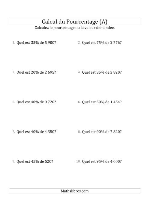 Calcul de la Valeur en Pourcentage des Nombres Entiers et des Pourcentages Multiples 5 (A)