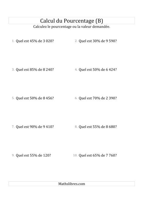 Calcul de la Valeur en Pourcentage des Nombres Entiers et des Pourcentages Multiples 5 (B)