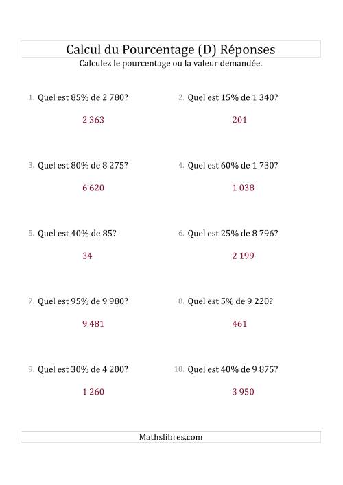 Calcul de la Valeur en Pourcentage des Nombres Entiers et des Pourcentages Multiples 5 (D) page 2
