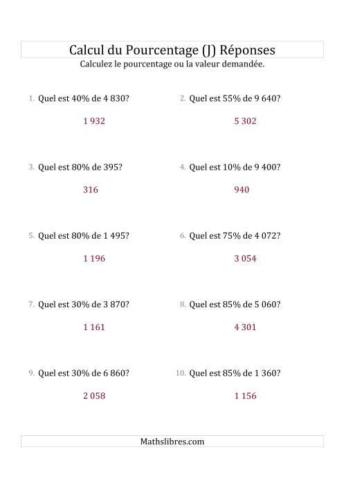 Calcul de la Valeur en Pourcentage des Nombres Entiers et des Pourcentages Multiples 5 (J) page 2