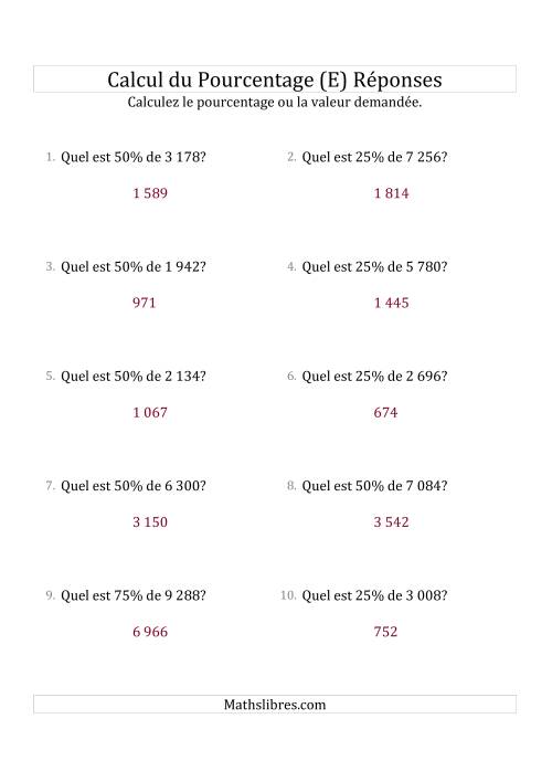 Calcul de la Valeur en Pourcentage des Nombres Entiers et des Pourcentages Multiples 25 (E) page 2
