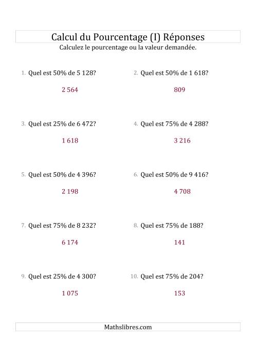 Calcul de la Valeur en Pourcentage des Nombres Entiers et des Pourcentages Multiples 25 (I) page 2