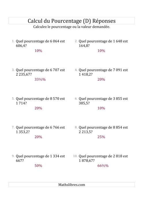 Calcul du Taux de Pourcentage des Nombres Décimaux et la Sélection de Pourcentages (D) page 2