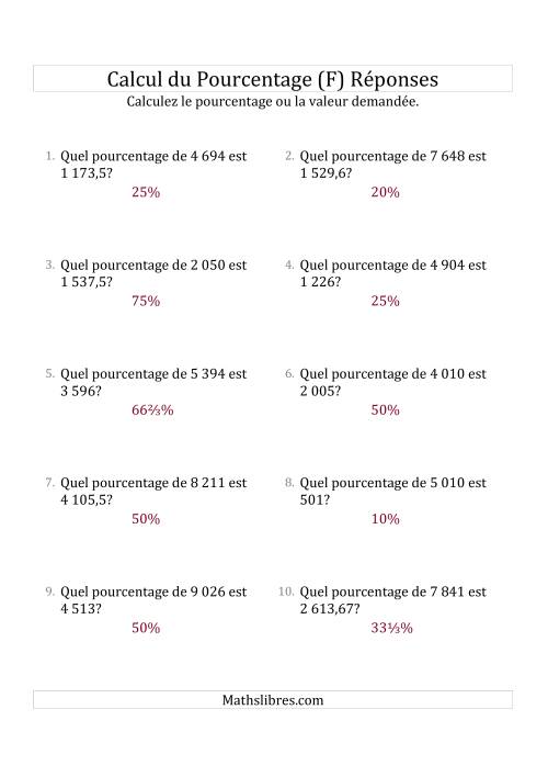 Calcul du Taux de Pourcentage des Nombres Décimaux et la Sélection de Pourcentages (F) page 2
