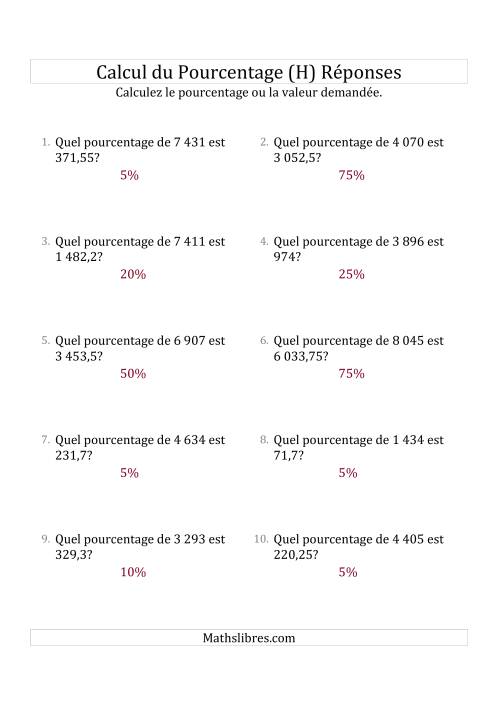 Calcul du Taux de Pourcentage des Nombres Décimaux et la Sélection de Pourcentages (H) page 2