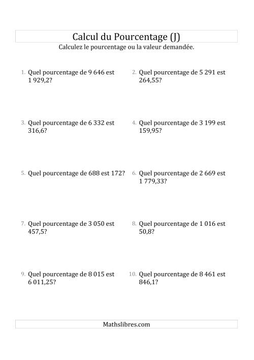 Calcul du Taux de Pourcentage des Nombres Décimaux et la Sélection de Pourcentages (J)