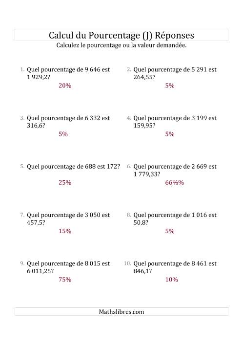 Calcul du Taux de Pourcentage des Nombres Décimaux et la Sélection de Pourcentages (J) page 2