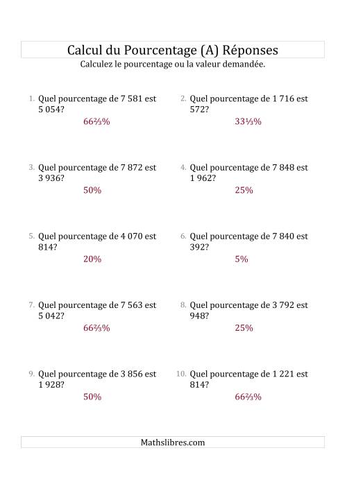 Calcul du Taux de Pourcentage des Nombres Entiers et la Sélection de Pourcentages (A) page 2