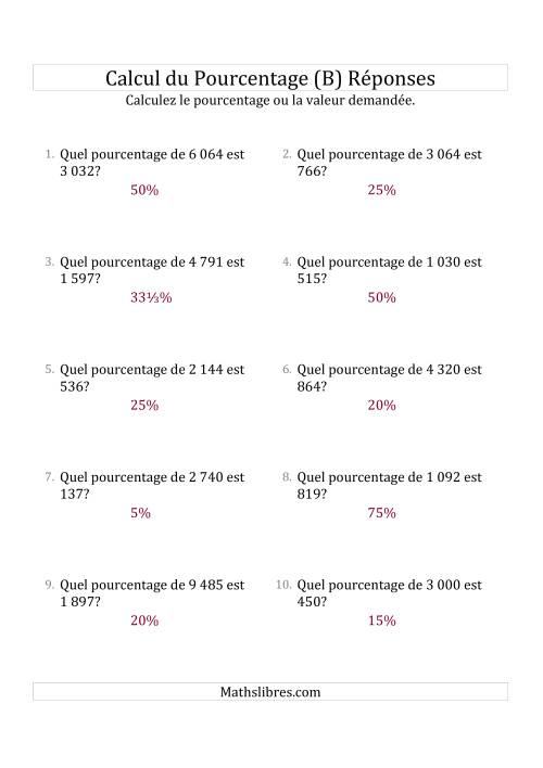 Calcul du Taux de Pourcentage des Nombres Entiers et la Sélection de Pourcentages (B) page 2
