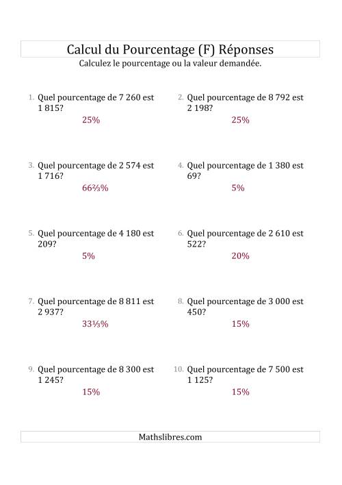Calcul du Taux de Pourcentage des Nombres Entiers et la Sélection de Pourcentages (F) page 2