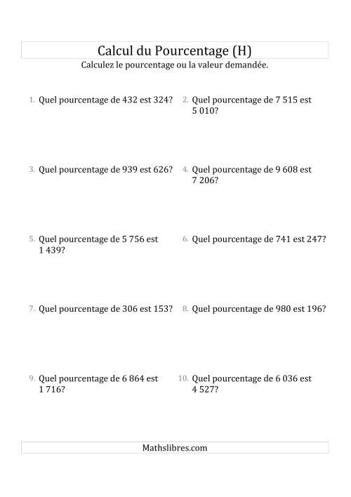 Calcul du Taux de Pourcentage des Nombres Entiers et la Sélection de Pourcentages (H)