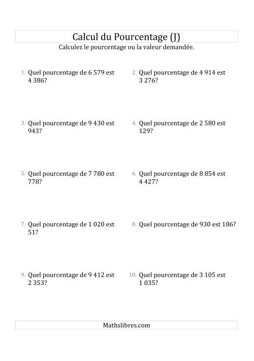 Calcul du Taux de Pourcentage des Nombres Entiers et la Sélection de Pourcentages (J)
