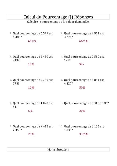 Calcul du Taux de Pourcentage des Nombres Entiers et la Sélection de Pourcentages (J) page 2