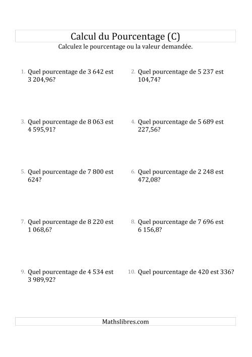 Calcul du Taux de Pourcentage des Nombres Décimaux et des Pourcentages Variant de 1 à 99 (C)