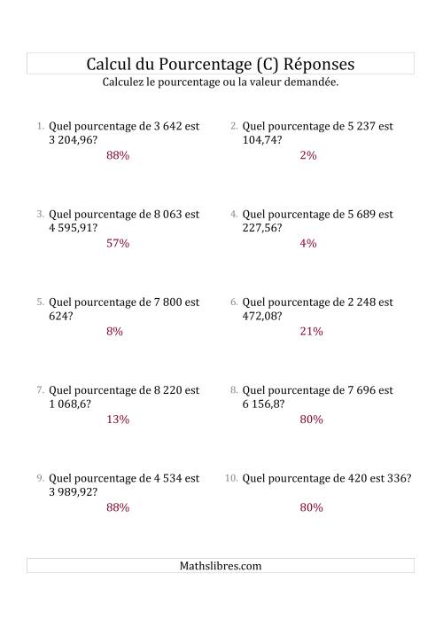 Calcul du Taux de Pourcentage des Nombres Décimaux et des Pourcentages Variant de 1 à 99 (C) page 2
