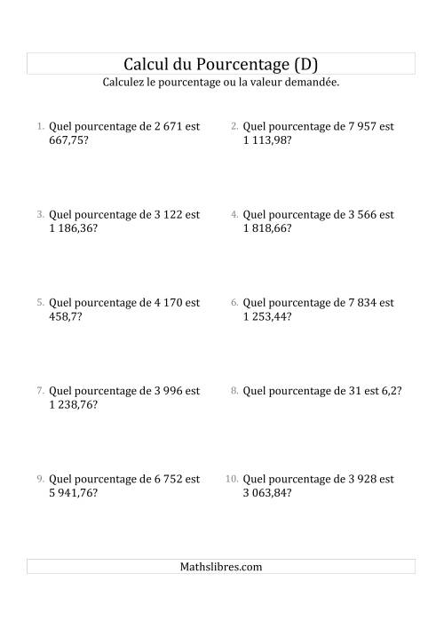 Calcul du Taux de Pourcentage des Nombres Décimaux et des Pourcentages Variant de 1 à 99 (D)