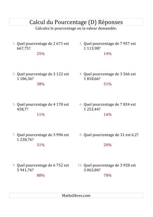 Calcul du Taux de Pourcentage des Nombres Décimaux et des Pourcentages Variant de 1 à 99 (D) page 2