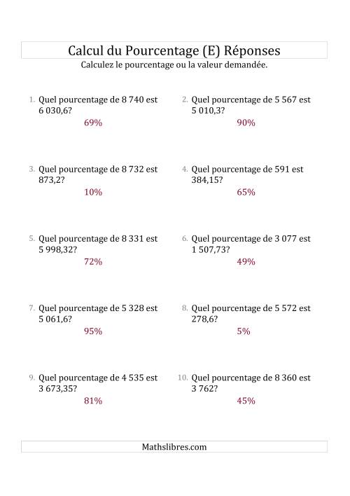 Calcul du Taux de Pourcentage des Nombres Décimaux et des Pourcentages Variant de 1 à 99 (E) page 2