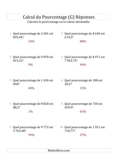 Calcul du Taux de Pourcentage des Nombres Décimaux et des Pourcentages Variant de 1 à 99 (G) page 2