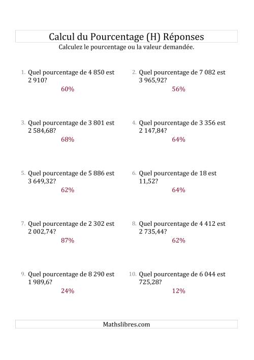 Calcul du Taux de Pourcentage des Nombres Décimaux et des Pourcentages Variant de 1 à 99 (H) page 2