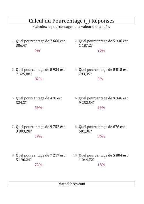 Calcul du Taux de Pourcentage des Nombres Décimaux et des Pourcentages Variant de 1 à 99 (J) page 2